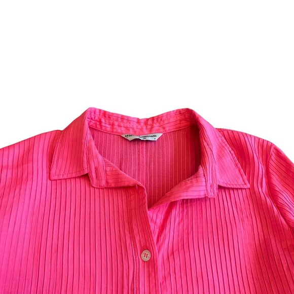 Amanda Uprichard Bright Pink Button-Down Dress Ribbed Long Sleeve Size Medium - Picture 2 of 12